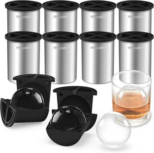 Clear Ice Cube Maker - 2.5" Ball - Stainless Steel Clear Ice Maker - Compact Design - for Whiskey, Cocktails, Bourbon - 8 PACK
