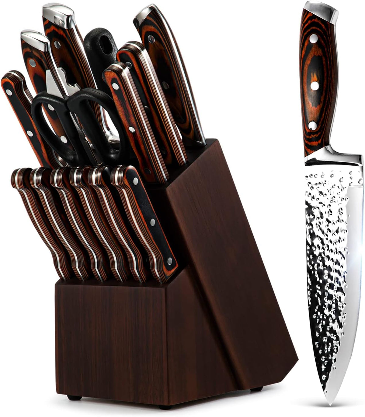 15 Pieces Kitchen Knife Set with Block and Sharpener