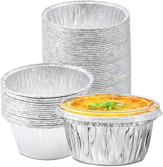 Angel's Peel Lounge 4 oz. Aluminum Foil Ramekin Cup – Disposable Baking Cups for Tart, Souffle, Appetizer-Utility/Cupcake/Ramekin/Muffin (Pack of 50) (Cup with lid)