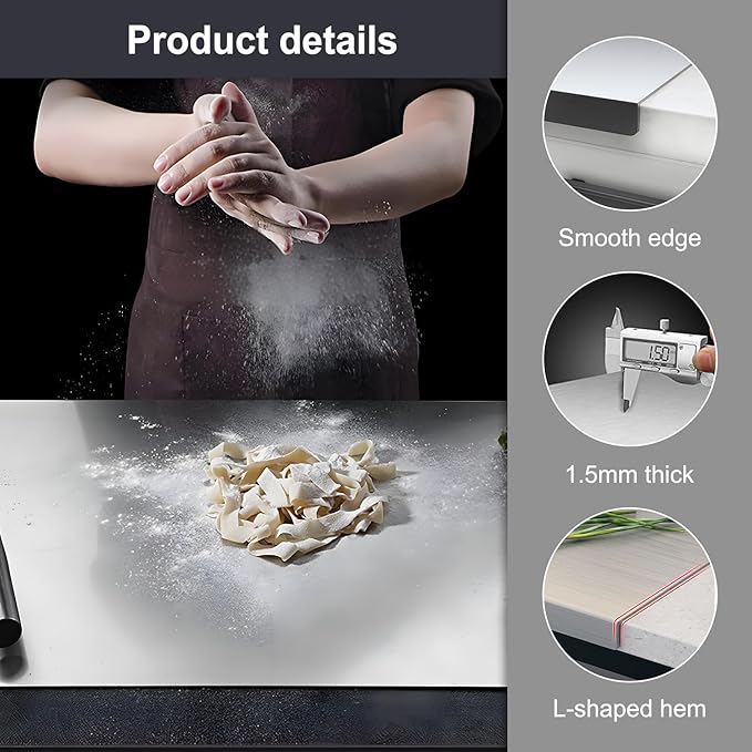 304 Stainless Steel Cutting Board – Stainless Steel Kitchen Chopping Boards Non-Slip, Dishwasher Safe – Ideal for Meat, Vegetables, Fruits, Bread & Baking – Commercial & Home Use (15.7 * 11.8in)