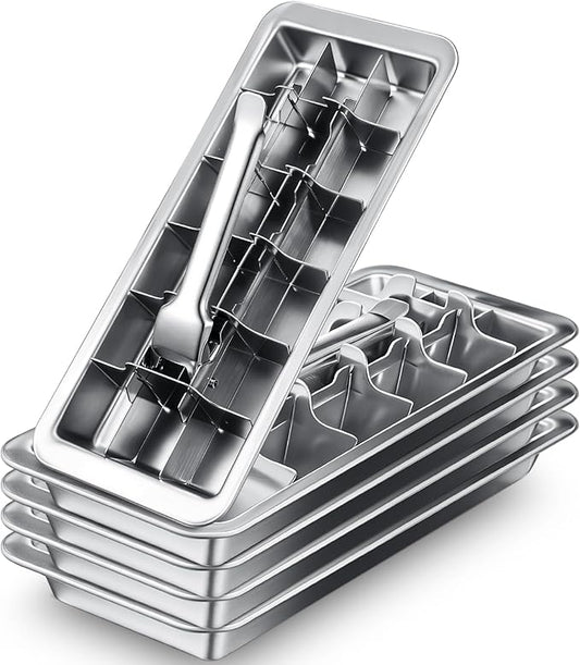 5 Pcs 18 Slot Stainless Steel Ice Cube Maker and Tray Ice Cube Tray for Bars Kitchens Levers Remove Cubes Easy Removal Metal Food Grade Freezer Molds for Food Juice Dishwasher Safe