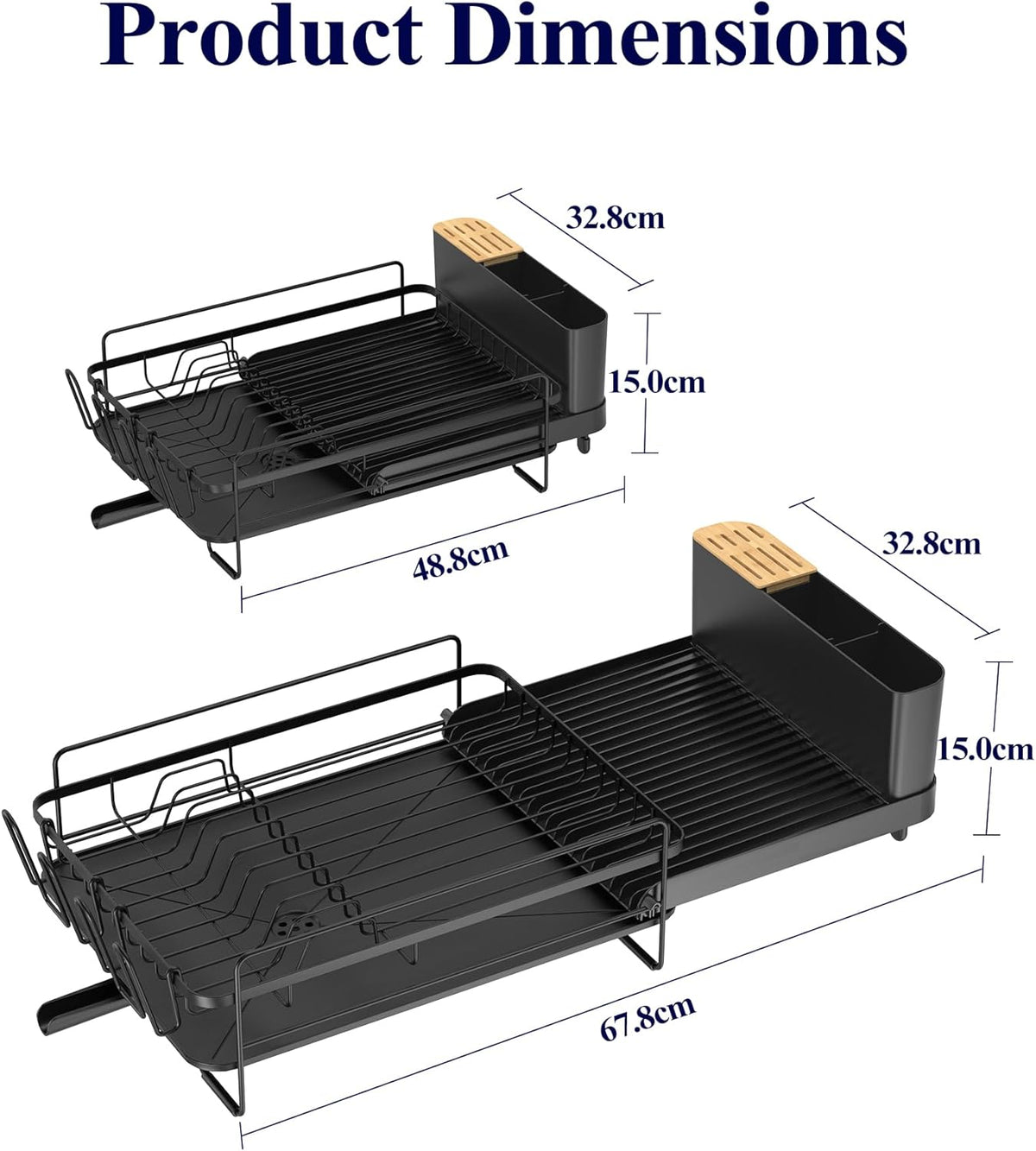 Extendable Dish Drying Rack, 19.2"-26.7" L x 12.9" W, Black – alternate view