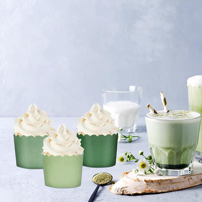 Baking Cups, 120 Count Sage Green Scalloped Paper Liners