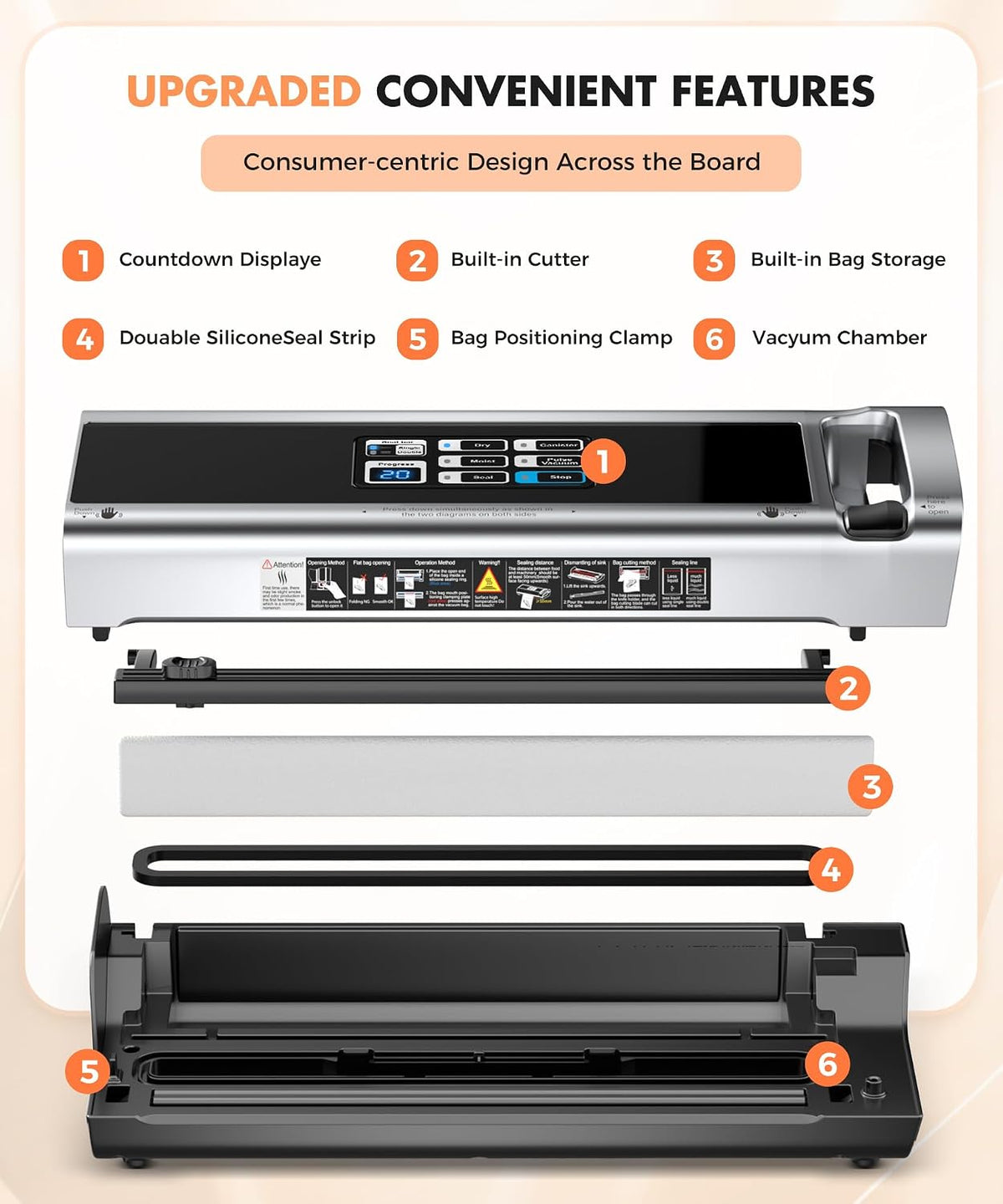 Food Vacuum Sealer Machine with Storage & Built-in Cutter – size reference