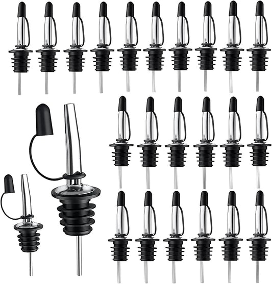 Pafusen 24 Pack Stainless Steel Speed Pourers Spouts with Tapered, Liquor Pourers with Rubber Cap, Hygienic, Dishwasher Safe, Fits most Classic Bottle's Lip up to 3/4"