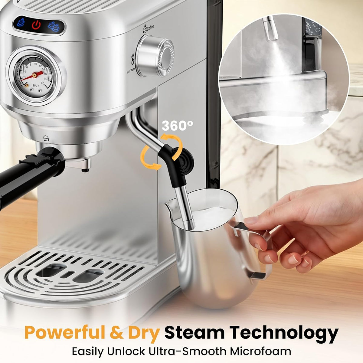 Espresso Machine 20 Bar, Compact Espresso Coffee Machine with Milk Frother – alternate view