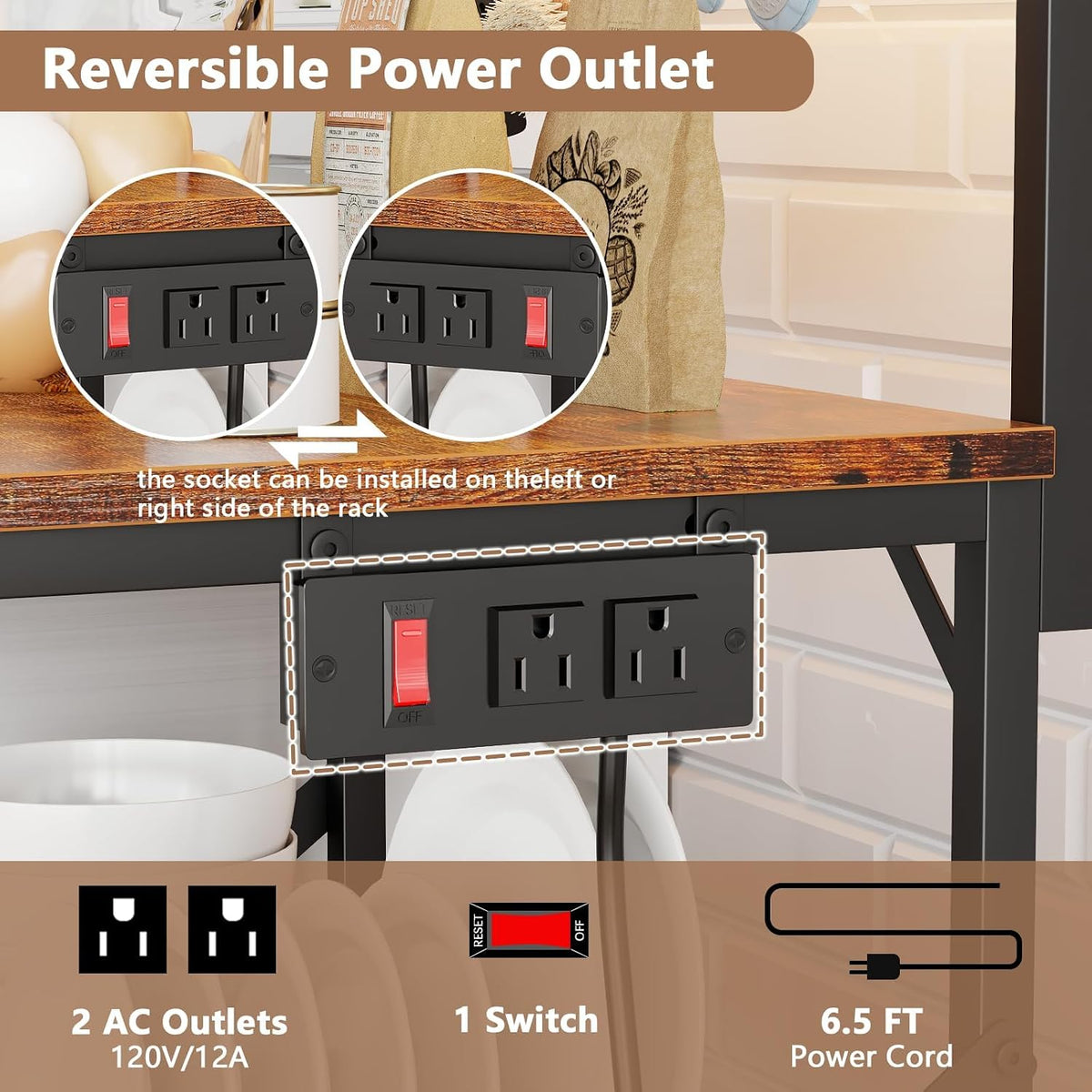 Kitchen Bakers Rack with Power Outlet, 22-Inch Microwave Stand – alternate view