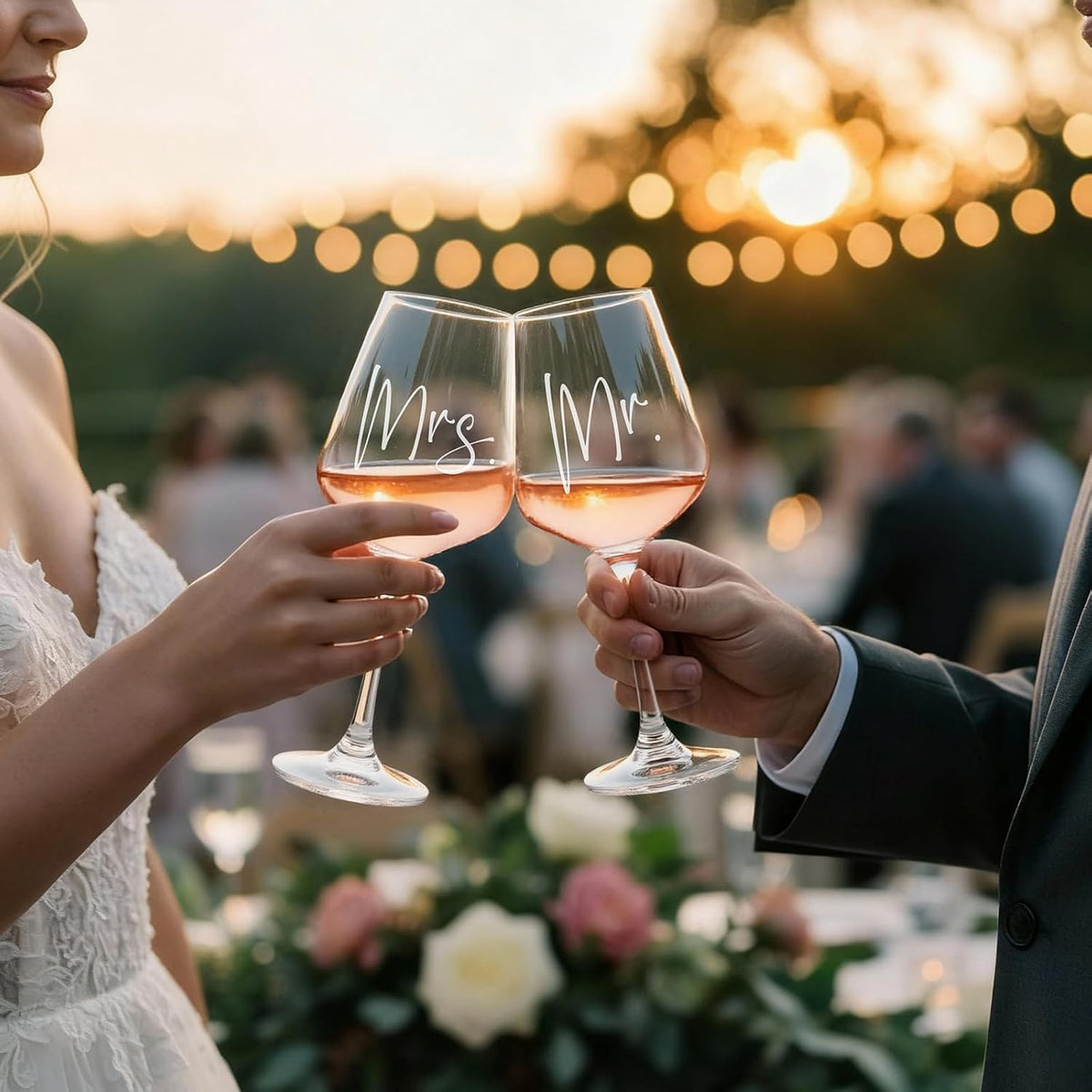 Mr and Mrs Wine Glasses, Bridal Shower Wedding Gifts for Couples – set view