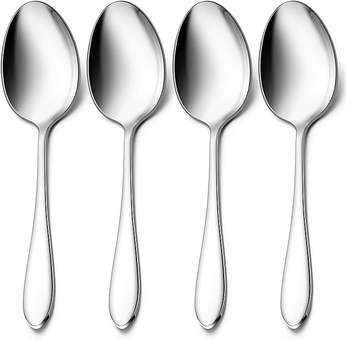 Stainless Steel Serving Spoons, E-far 4-Piece Metal Solid Spoons Hostess Serving Utensils Tablespoons Set for Catering Buffet Party Kitchen Restaurant, Dishwasher Safe