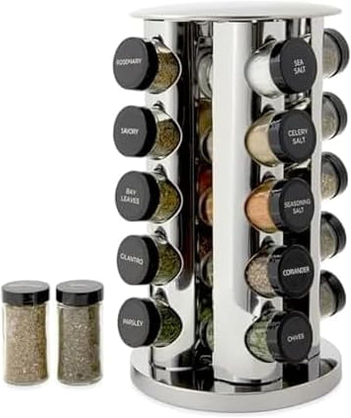 20 Jar Revolving Countertop Spice Rack with Spices Included, FREE Spice Refills
