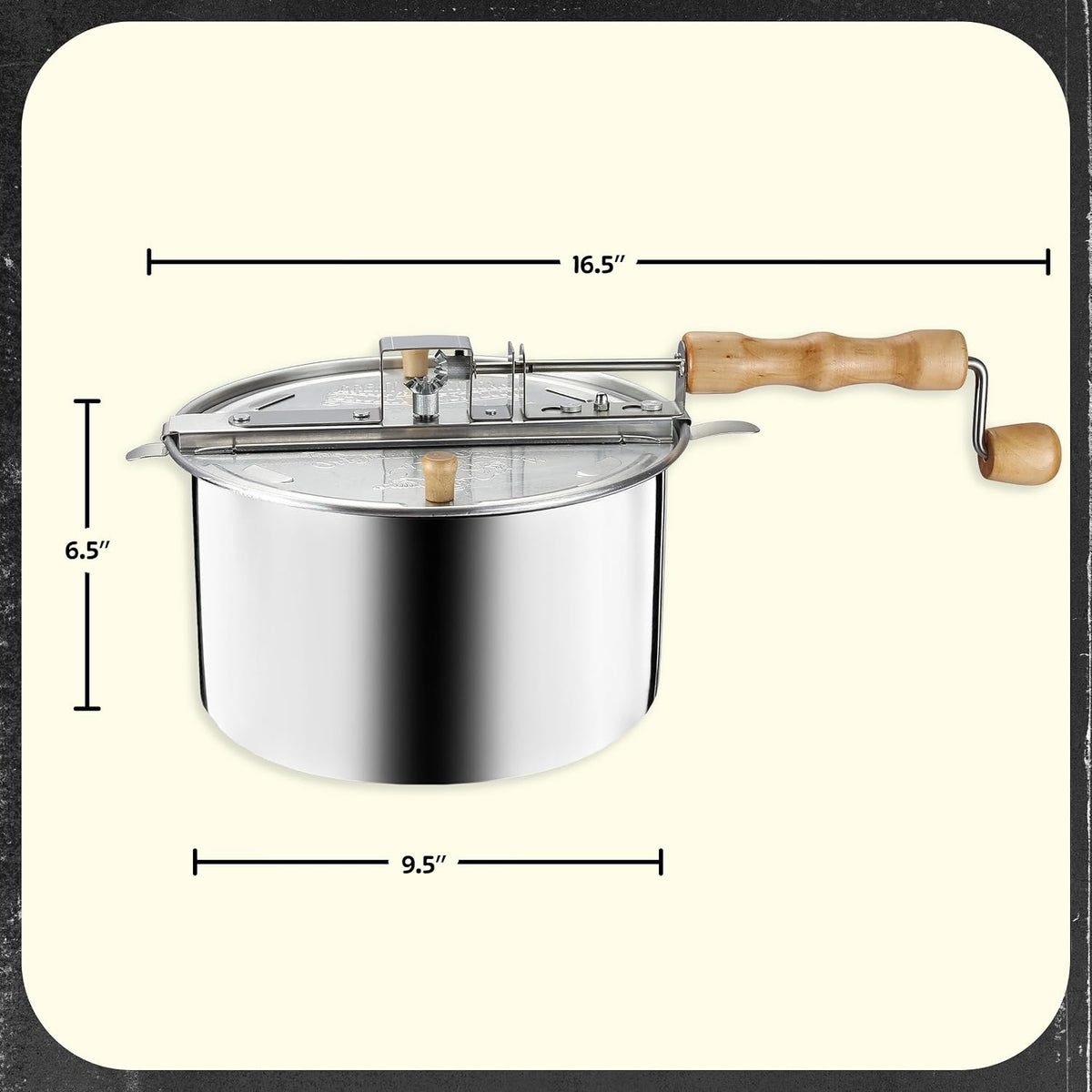 Popcorn Stovetop Popcorn Maker, Silver, 6.5 Quart – features