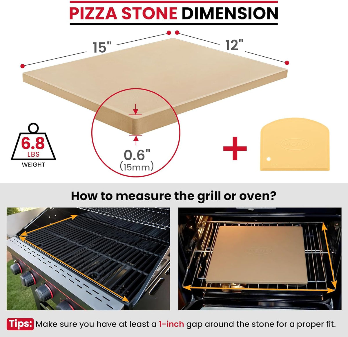 15 x 12 Inch Rectangular Pizza Stone for Oven and Grill, 6.8 Lbs – detail