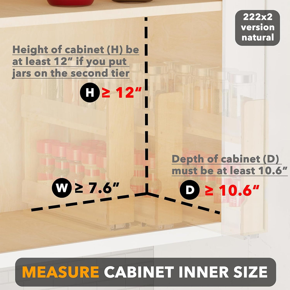 Bamboo Pull Out Spice Rack Organizer for Cabinet, Heavy Duty Slide Out – alternate view