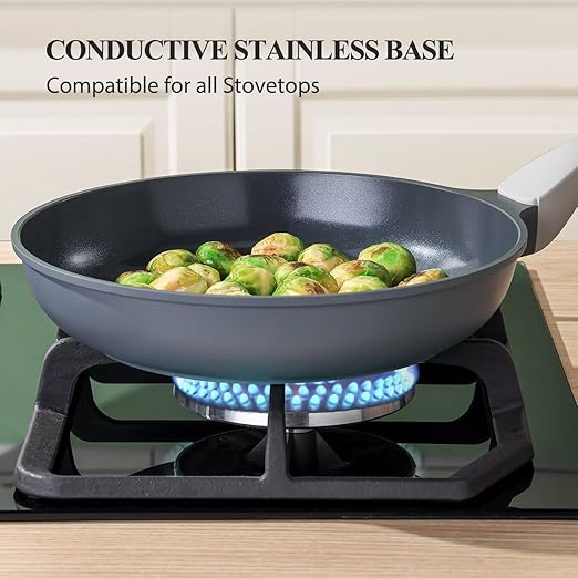 PRICUSIS Nonstick Ceramic Frying Pan, Skillet with Stay Cool Handle,Egg & Omelet & Chef's Pan, Induction Compatible & Oven Safe, Dishwasher Safe, PTFE PFAS & PFOA Free (8+10 Inch)