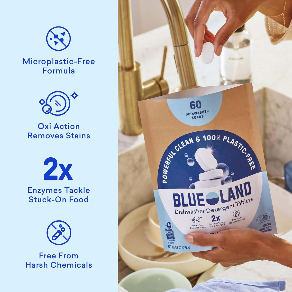 100% Plastic-Free Dishwasher Detergent Tablets 120ct, Free & Clear – close-up