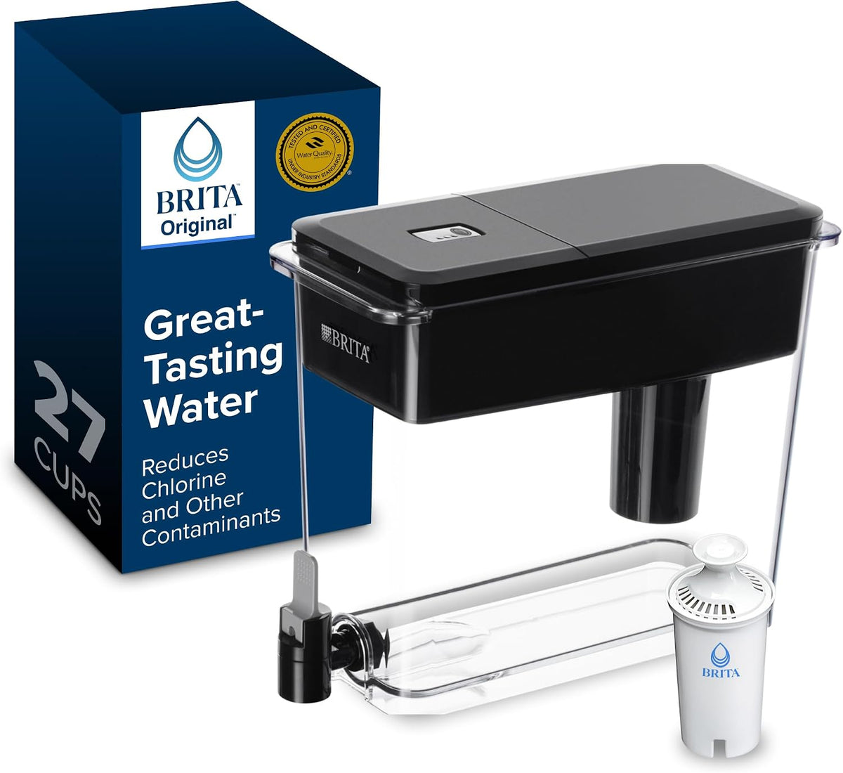 X-Large 27 Cup Water Dispenser, Includes 1 Filter, Black