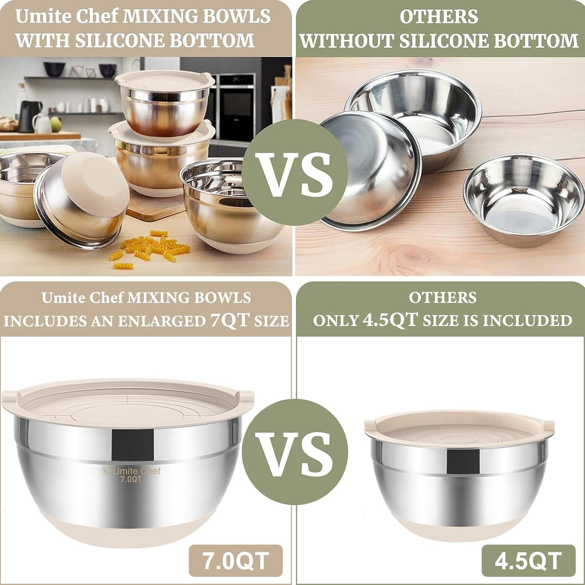 Mixing Bowls with Airtight Lids, 6 piece Stainless Steel Metal Nesting Storage – detail