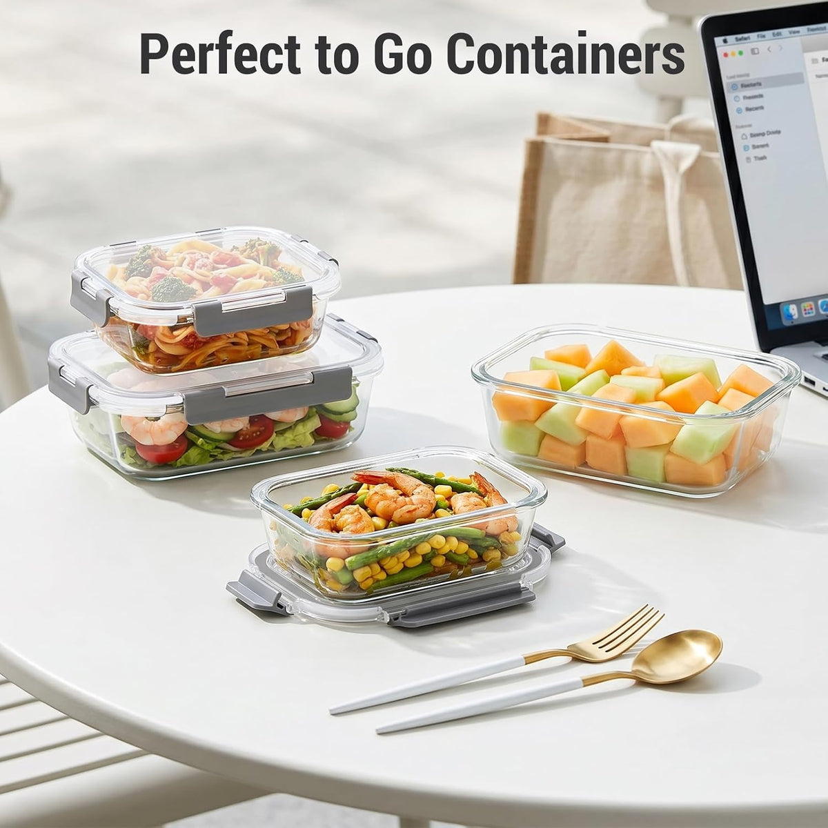 10 Sets 36 oz & 12 oz Glass Food Storage Containers with lids, Gray – set view