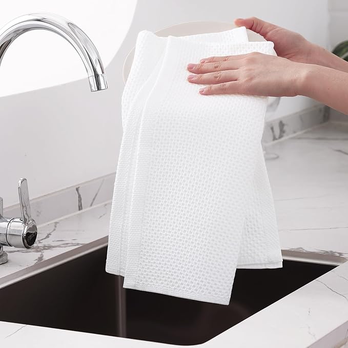 100% Cotton Oversized Waffle Weave Kitchen Dish Towels – White