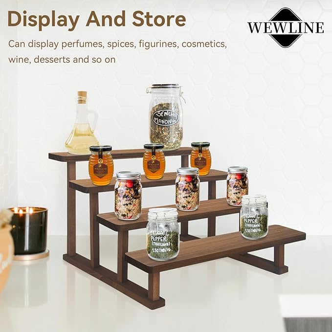 Spice Rack 4 Tier Wooden Tabletop Display Stand, Brown