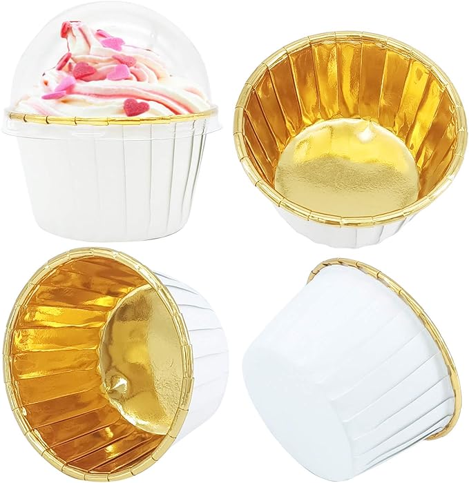 Baking Cups with Dome Lids, 100 Count White Foil Mini Liners