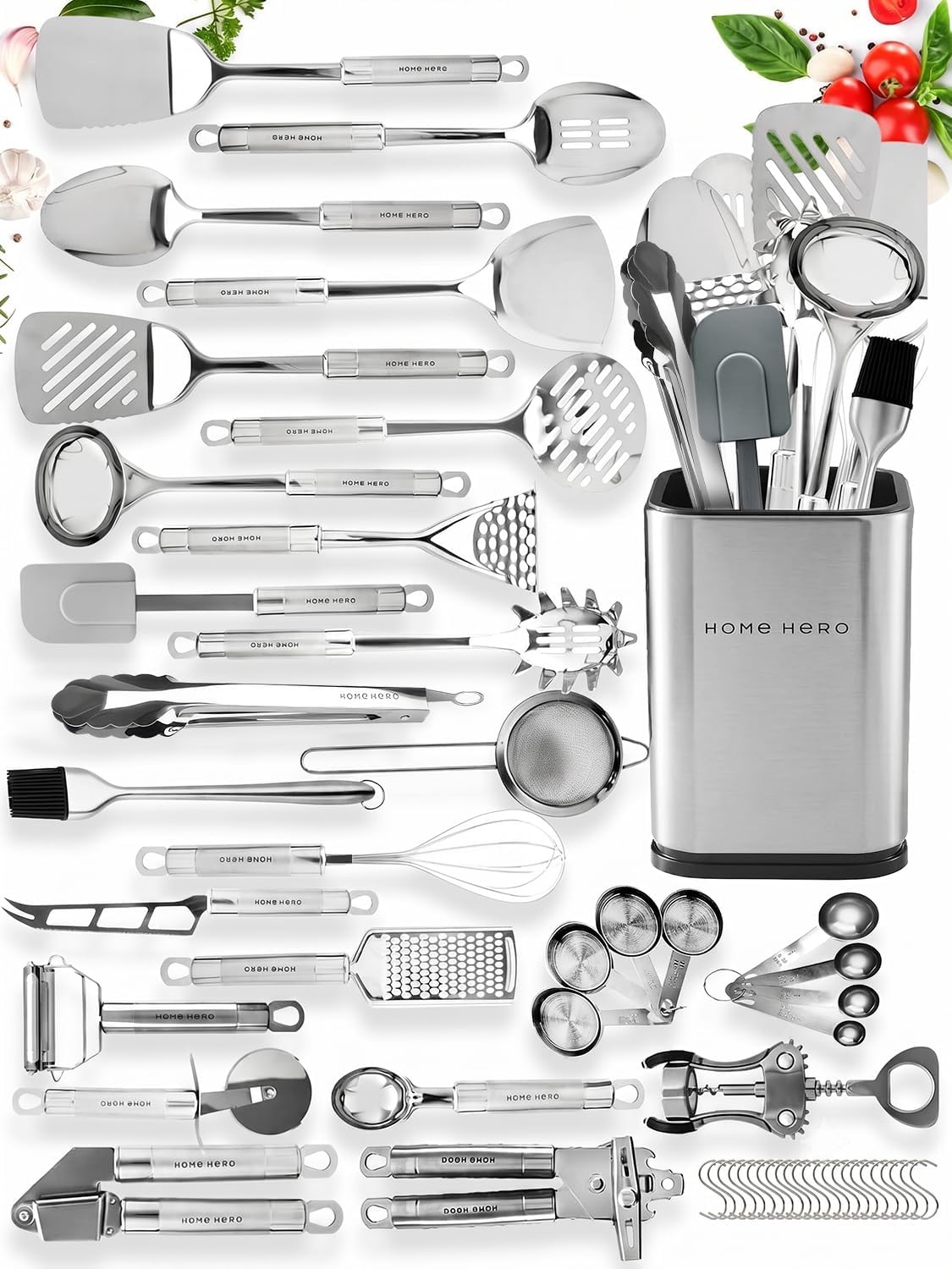 54-Piece Stainless Steel Kitchen Utensils Set - Heat-Resistant Nonstick