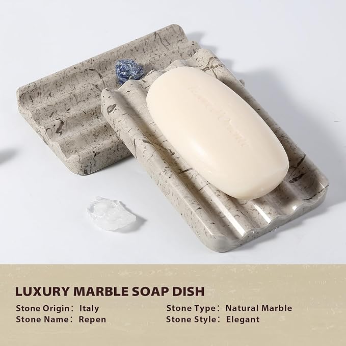 Soap Dish, Rectangular Grey Marble with Drainage Grooves, 5 x 3 Inch