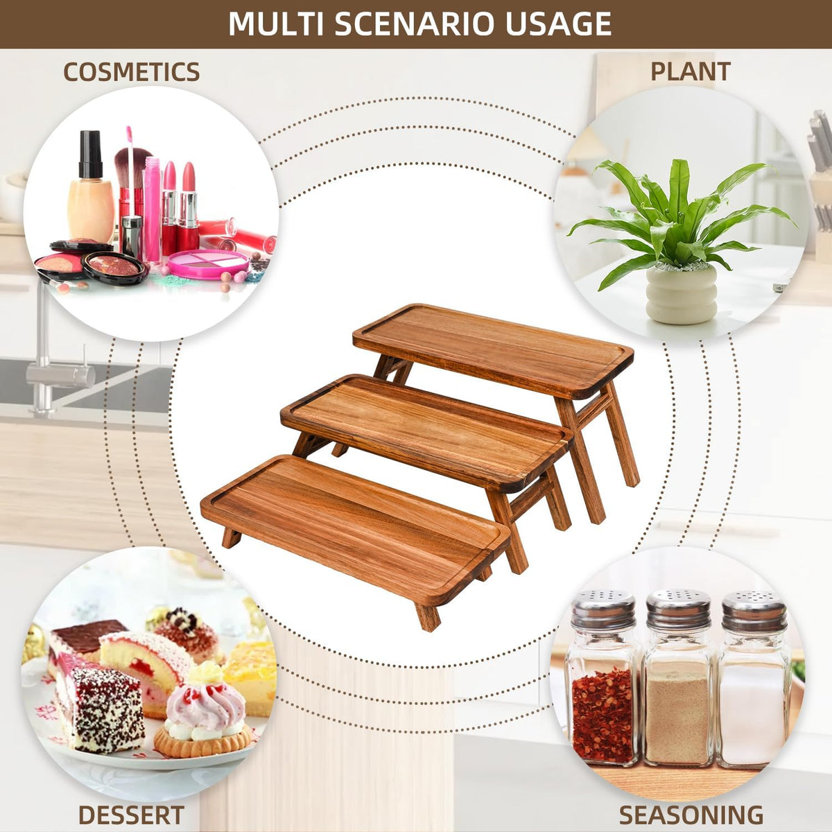 3 Tier Serving Tray Acacia Wooden Tiered Tray Stand Foldable Dessert Table – features