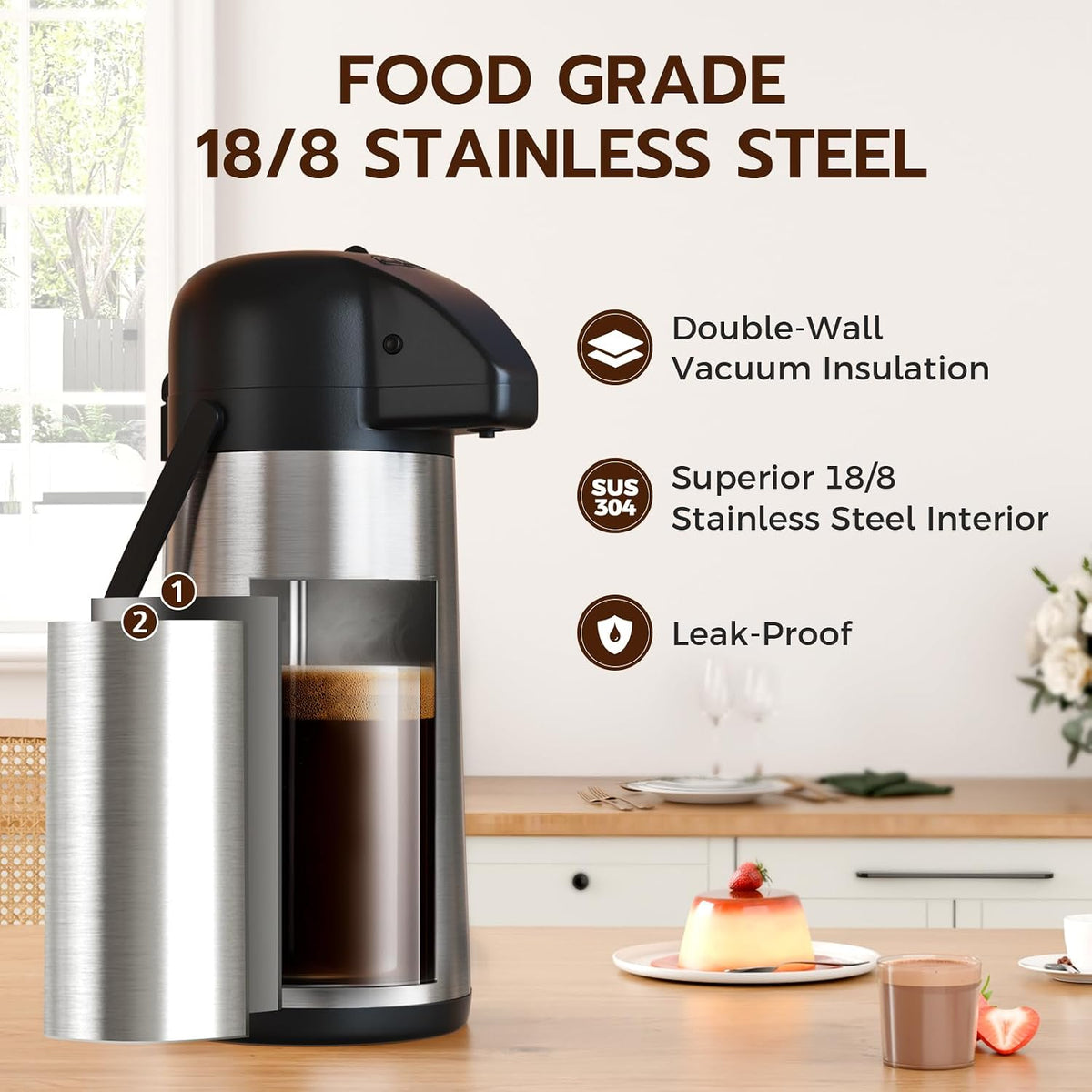 Coffee Carafe for Keeping Hot, 102OZ / 3L Airpot Coffee Dispenser with Pump – detail