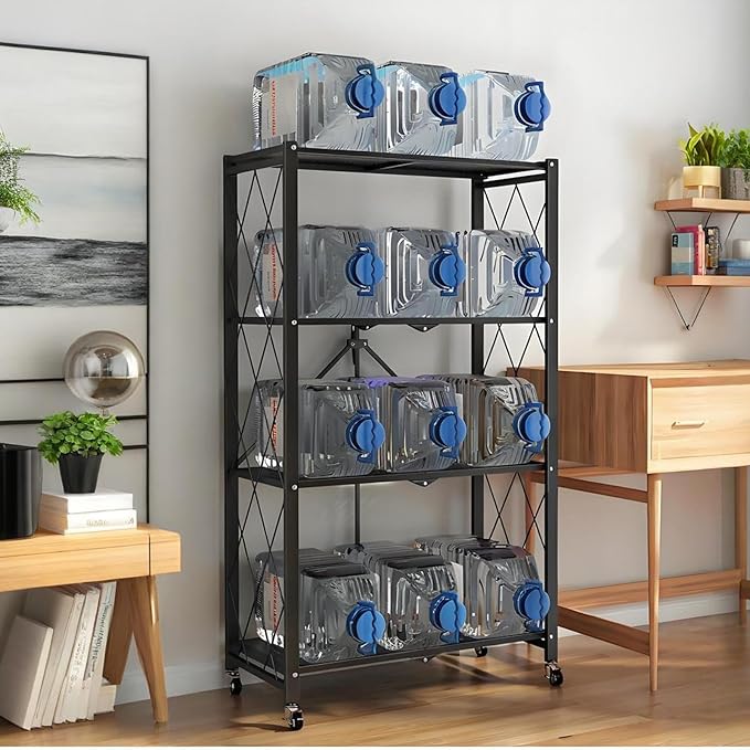 Standing Shelf Unit 4-Tier Metal Rack with Locking Casters, 50 lb per Shelf