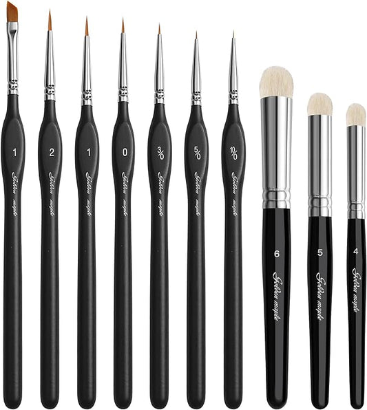 Golden Maple Miniature Paint Brushes Drybrush-10pcs Micro Detail Paint Brush Set, Small Fine Detail Brushes for Acrylic, Watercolors & Paint by Number, Figurine
