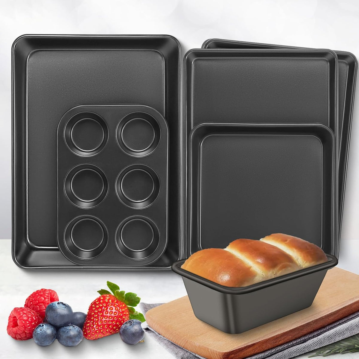 Baking Pans Set, Nonstick Bakeware Sets, Oven Pans for Cooking, 6 Pieces Baking – set view