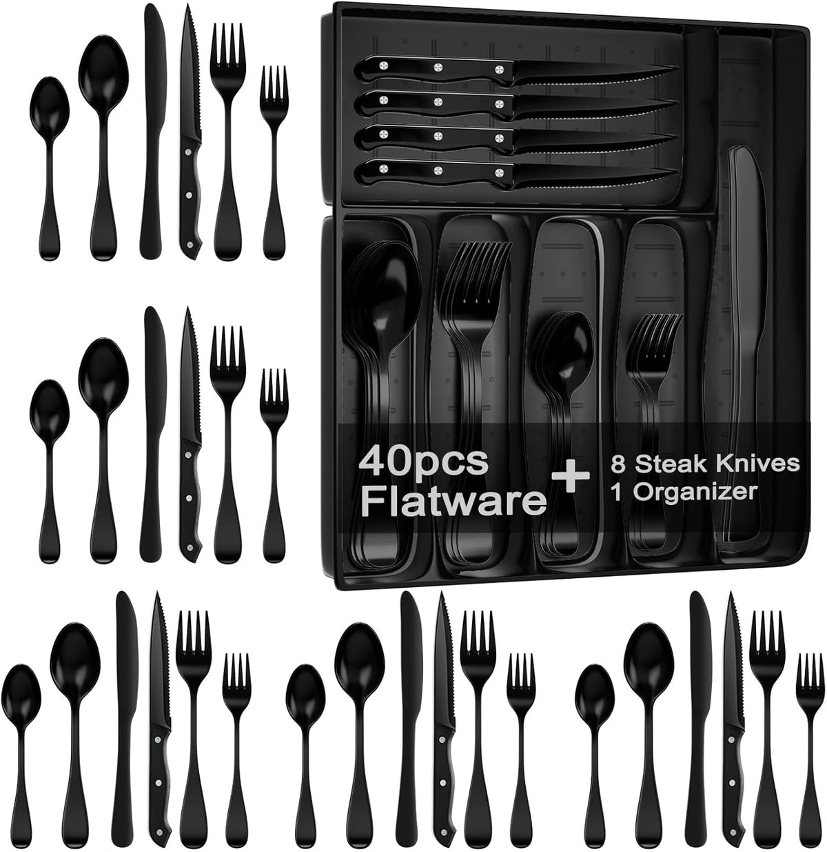 49PCS Silverware Set with Organizer, Stainless Steel Forks and Spoons
