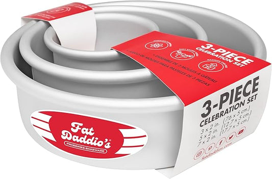 Fat Daddio's PRD-1BOX Anodized Aluminum One Box of Cake Mix Mini Tier Round Cake Pans, Set of 3, Silver