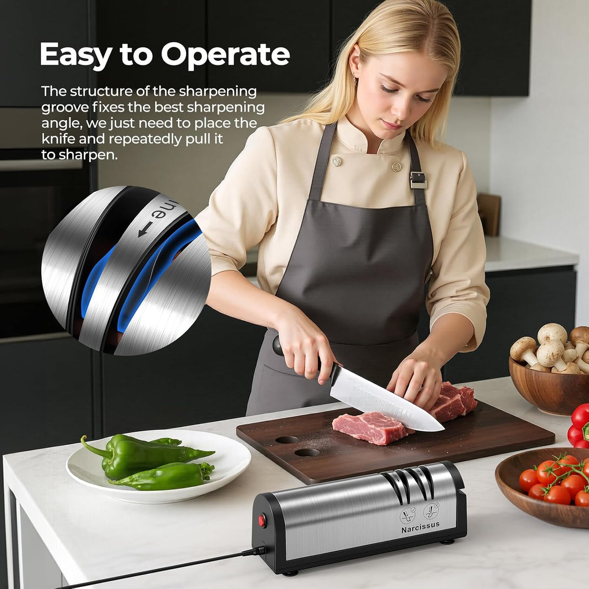 Knife Sharpener, Professional 2 Stage Electric Knife Sharpener for Quick – size reference
