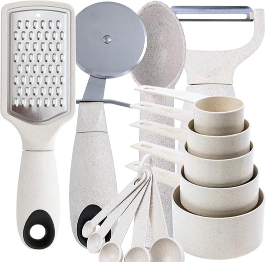 Beille 6pc Wheat Straw Kitchen Utensil Set Peeler Cutter Grater Spoons and Cups