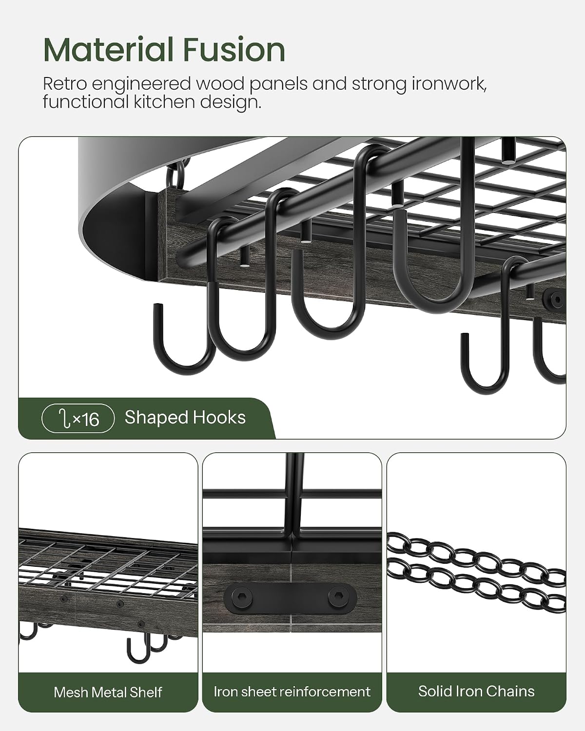 31.7-Inch Hanging Pot Rack, Space-Saving Pot Hanger for Kitchen, Ceiling Pan – set view