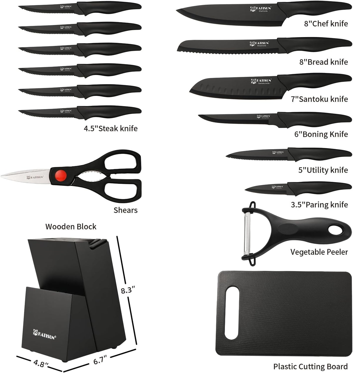 17-Piece Black Kitchen Knife Set with Block – detail