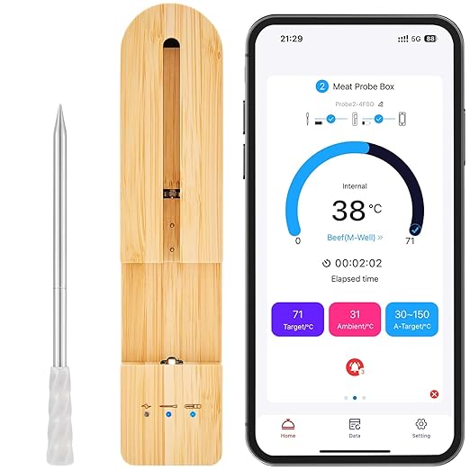 Wireless Smart Meat Thermometer with Bluetooth | Long Range | Measures Internal & Ambient Temp | for BBQ, Oven, Grill, Kitchen, Smoker, Rotisserie (White)