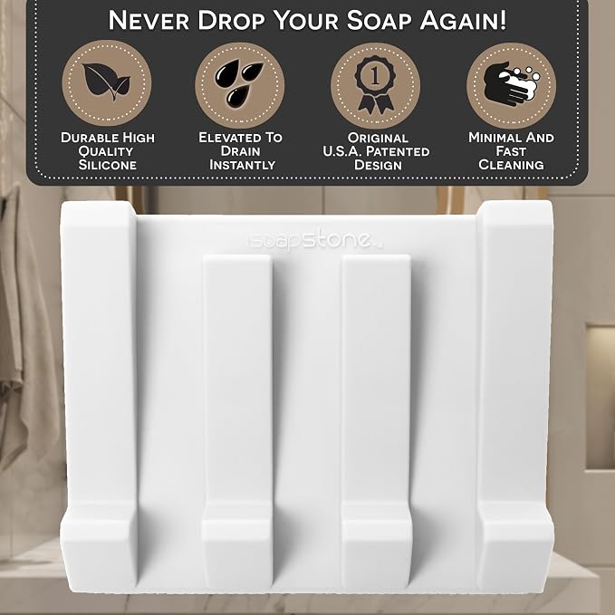 Silicone Soap Dish 2-Pack, Self Draining, Pure White, 3.6 x 2.6 Inch