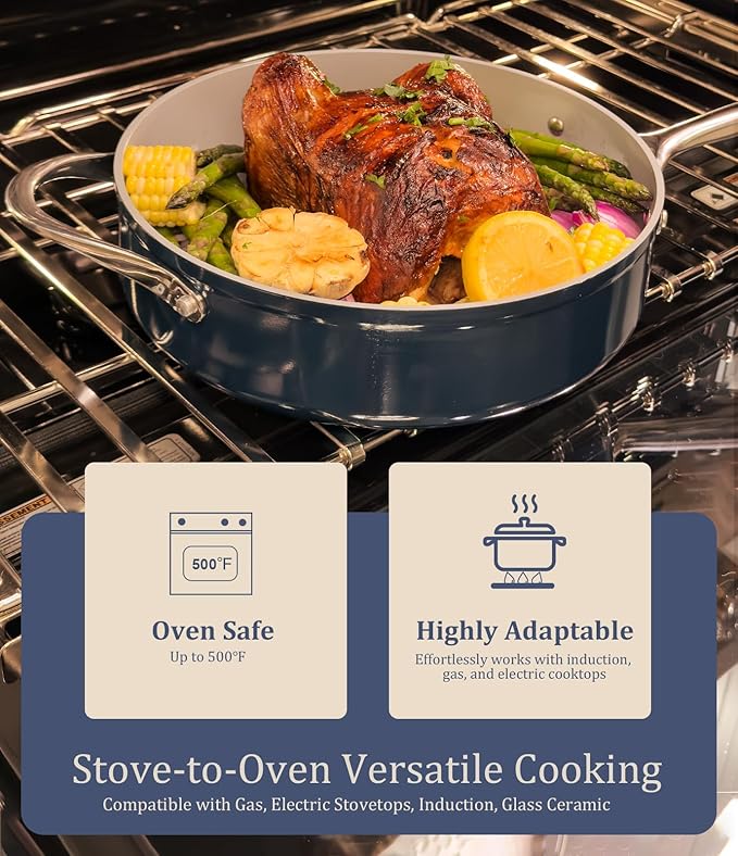 3.5QT Nonstick Ceramic Sauce Pan with Lid Soup Pot Even Heat Distribution, Non Toxic PFAS-Free Small Cooking Pot for All Stovetops (Induction/Gas/Electric), Oven Safe 500°F, Cream