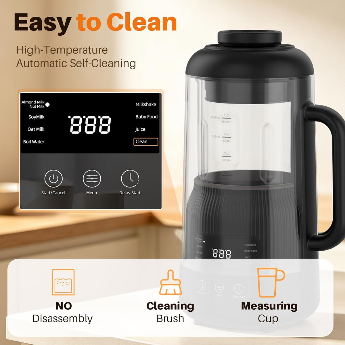8-in-1 Nut Milk Maker with Silent Shield 12H Delay Start/Keep Warm 35oz – another angle