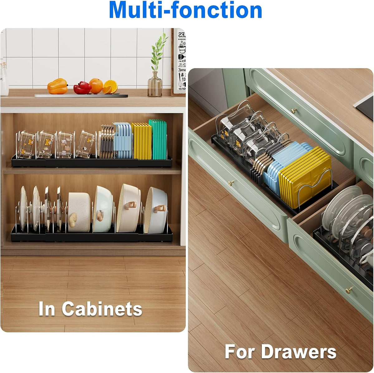 2 Pack Pots and Pans Organizer under Cabinet, 22" Expandable Food Storage – alternate view