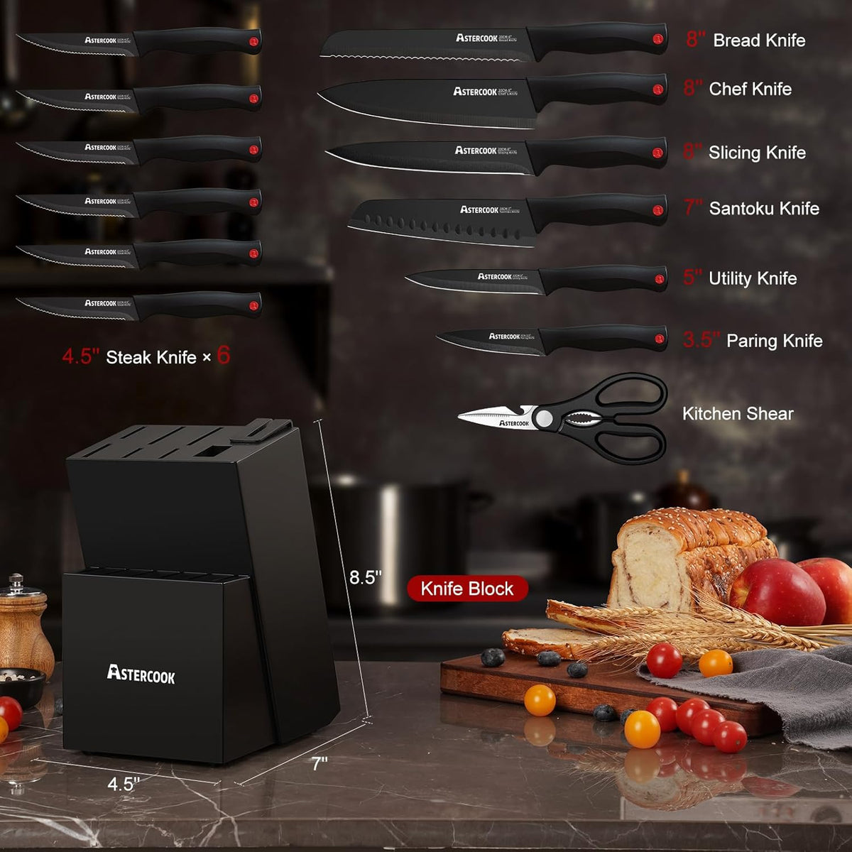 Knife Set for Kitchen with Block and Sharpener 15pcs German – detail
