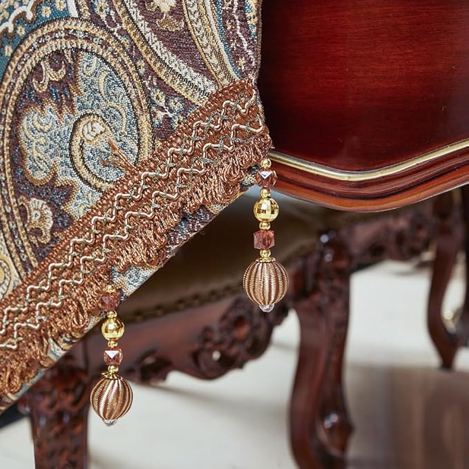 Table Runner 12x72 Inch, Coffee Floral Jacquard with Beaded Tassels
