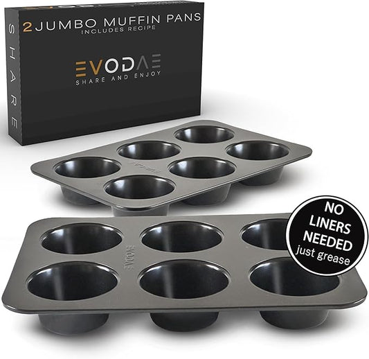 EVODAE® Jumbo Muffin Pan in Holiday Gift Box – Set of 2, 12 Cup (2x6) Large Muffin Pan & Large Cupcake Pan – Pro-Grade Nonstick Bakeware – PFOA & PTFE Free – Great Gift for Bakers & Holiday Baking
