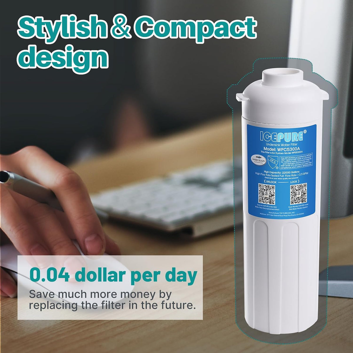 WFC5300A Under Sink Water Filter system, 3 Years or 22000 Gallons Ultra High – another angle
