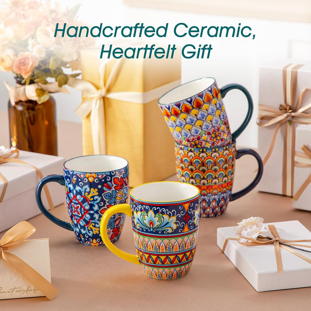 SIMI 16 oz Large Coffee Mugs Set of 6, Ceramic Cups with Handle – another angle