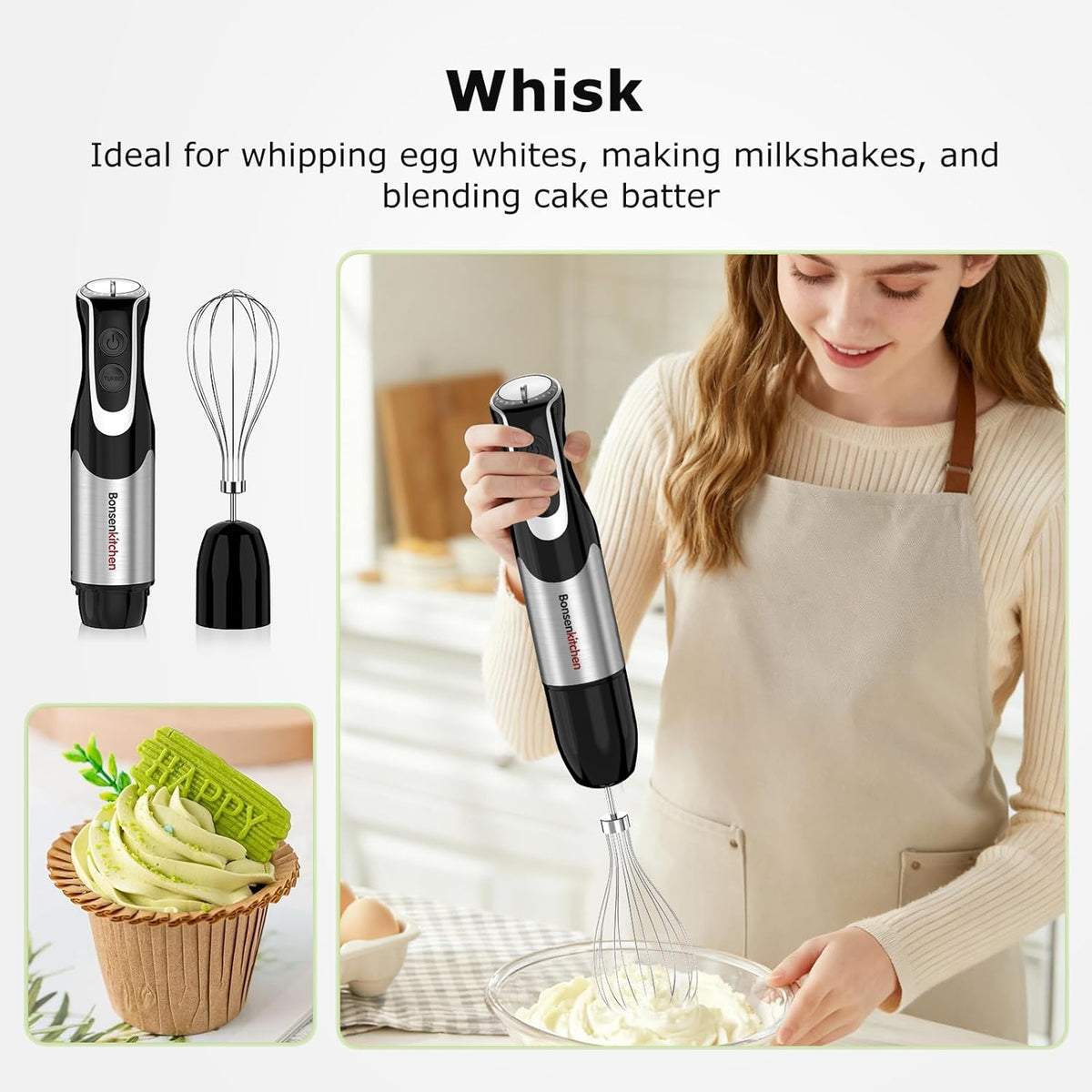 Immersion Blender with Food Processor,12 Speeds & Turbo Mode – size reference