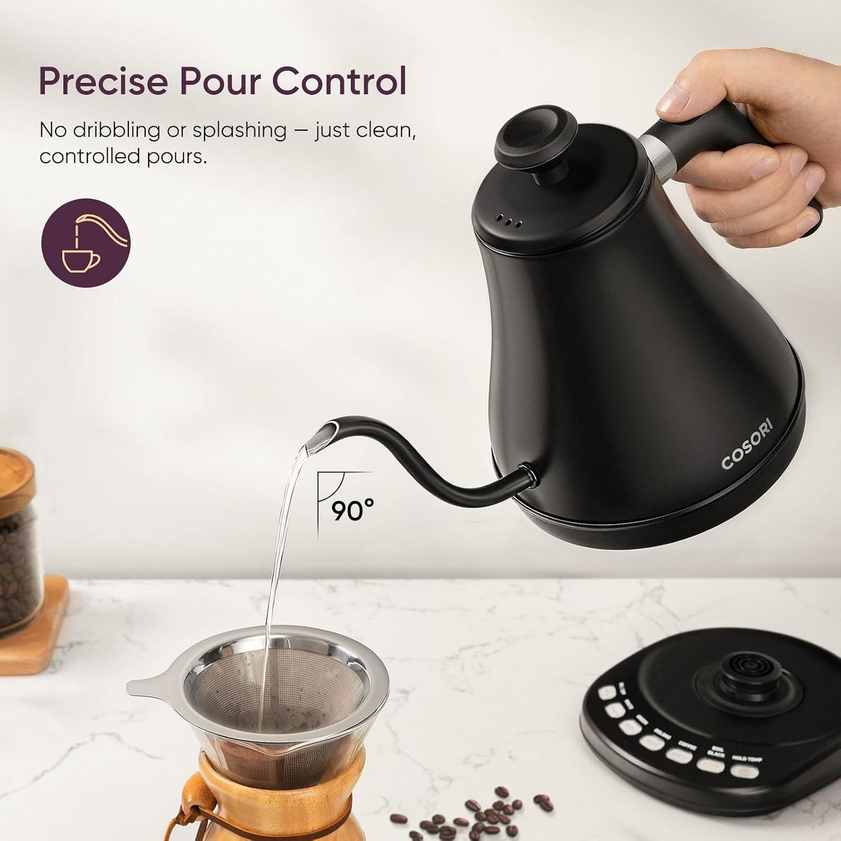 Gooseneck Electric Kettle with Temperature Control, 0.8L, Black – close-up